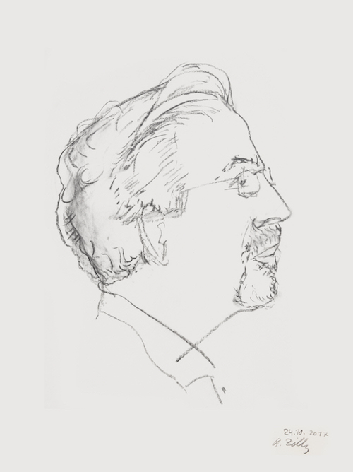 Ein gezeichnetes Portrait. Es zeigt Hendrik Bourree.